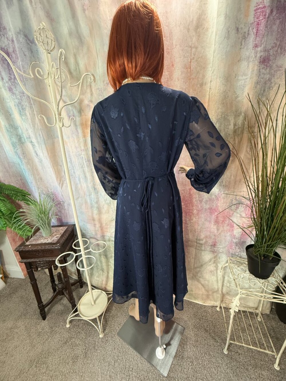 New📌 Lulus Chic & Classy Floral Jacquard Wrap Sheer Long Sleeves Midi Dress - Picture 2 of 16